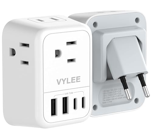 VYLEE European Travel Plug Adapter, Type C Foldable Power Adaptor [1 Pack]