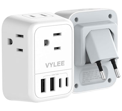 VYLEE European Travel Plug Adapter, Type C Foldable Power Adaptor [1 Pack]
