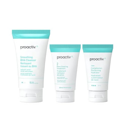 Proactiv+ 3 Step Advanced Skincare Acne Treatment – Salicylic Acid Face Wash, Benzoyl Peroxide Pore Minimizing Treatment, and Salicylic Acid Hydrating Moisturizer - 30 Day Complete Acne Skin Care Kit
