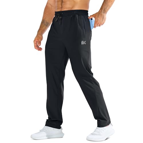 BROKIG Mens Workout Sweatpant Zip Pocket Jogging Track Pant(Black,XL)