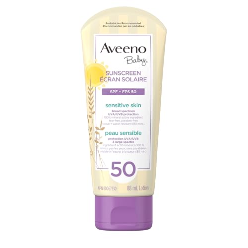 Aveeno Baby SPF 50 Mineral Sunscreen Lotion for Sensitive Skin, 88mL