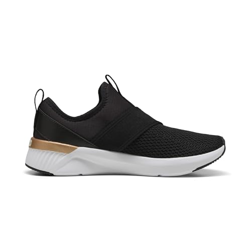Puma Women's Softride Harli Slip On Training Shoes, Black-White-Gold, 7.5, Black-White-Gold