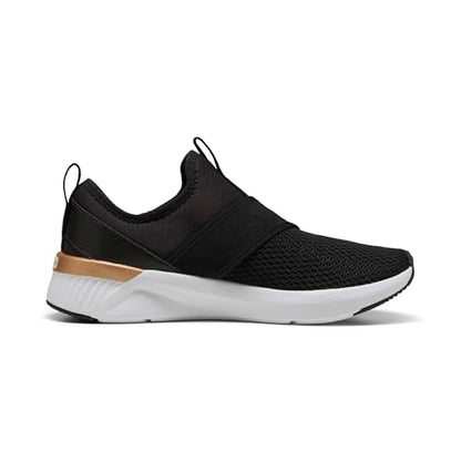 Puma Women's Softride Harli Slip On Training Shoes, Black-White-Gold, 7.5, Black-White-Gold