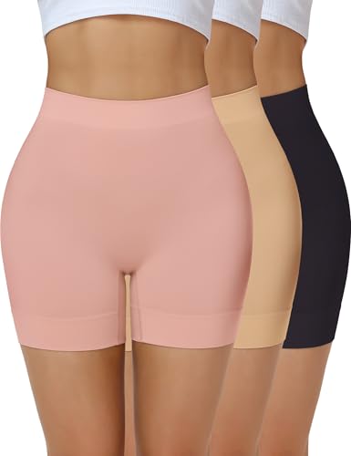 Slip Shorts for Under Dresses Women Anti Chafing Shorts Seamless Boyshort | Smooth Comfortable Biker Shorts Panties Shapewear Underwear（Black+nude+pink，Large）