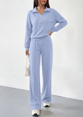 PRETTYGARDEN Women's Lounge Sets 2 Piece Outfits Sweatsuits Light Blue,S
