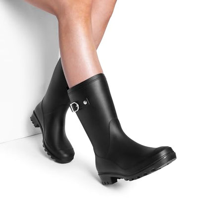 DREAM PAIRS Bottes de pluie en caoutchouc pour femme, Noir, 39 (EUR)
