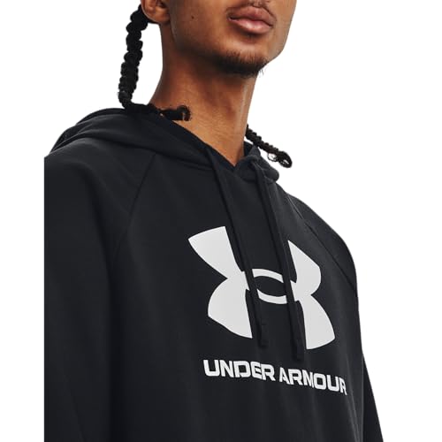 Under Armour Men's Rival Fleece Logo Hoodie, (001) Black / / White, Large