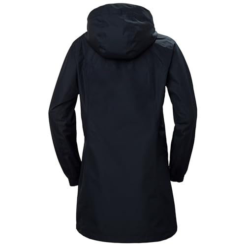Helly Hansen Women's Aden Waterproof Windproof Breathable Long Length Packable Hood Rain Coat Jacket, 597 Navy, Large