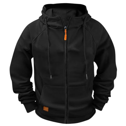 Zip Up Hoodie for Men Lightweight Fall Sweatshirt with Pockets Black