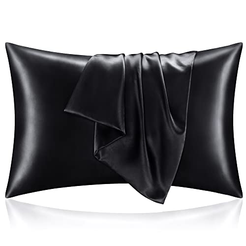 BEDELITE Satin Pillowcases, Small King 20x36 Inch, Black, Set of 2