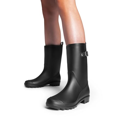 DREAM PAIRS Bottes de pluie en caoutchouc pour femme, Noir, 39 (EUR)