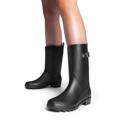 DREAM PAIRS Bottes de pluie en caoutchouc pour femme, Noir, 39 (EUR)