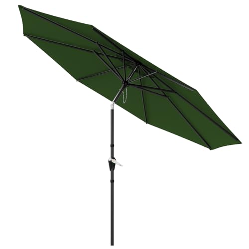 MUCHENGHY 9ft Patio Umbrella, Outdoor Market Table Umbrella with Push Button Tilt and Crank, 8 Ribs UV Protection Sun Shade for Lawn, Deck, Garden, Fishing, Backyard & Pool(Pine Green)