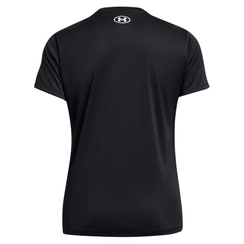 Under Armour Women's Velocity Solid Short Sleeve V Neck T Shirt, (001) Black / / Metallic Silver, Large