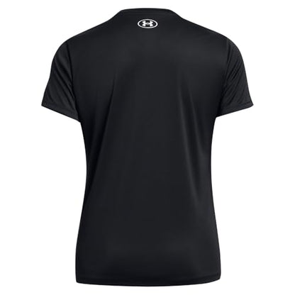 Under Armour Women's Velocity Solid Short Sleeve V Neck T Shirt, (001) Black / / Metallic Silver, Large