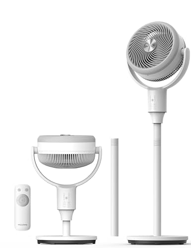 PELONIS Pedestal Fan, Air Circulator, Ultra OmniFlow (135°+90°Auto Oscillation), Quiet Floor Fan with 3 Speeds, Remote, 7H Timer, Memory Function, Adjustable Height, Standing Fan for Bedroom