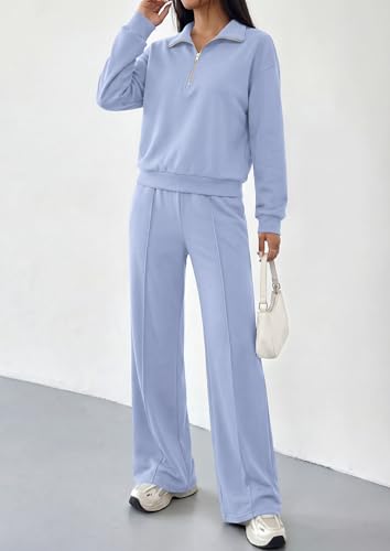 PRETTYGARDEN Women's Lounge Sets 2 Piece Outfits Sweatsuits Light Blue,S