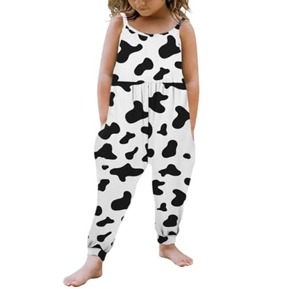 Bellcoco Toddler Baby Girls Jumpsuit One Piece Mermaid Romper Sleeveless Strap Summer Outfits Pockets Clothes 1-6 Years, E Cow 3-4 T