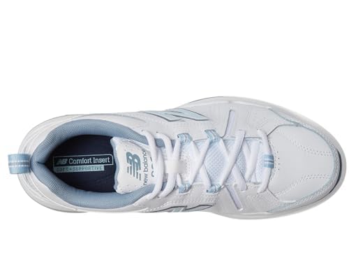 New Balance Women's 608 V5 Casual Comfort Cross Trainer, White/Light Blue, 9 M US