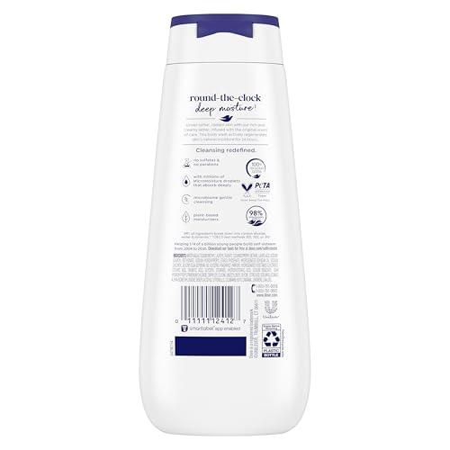 Dove Deep Moisture Body Wash 24H Freshness, 325mL, 4-Pack | Renewing MicroMoisture, plant-based moisturizers, paraben-free, sulfate-free, daily body wash, 24H lotion-soft skin, 4-pack