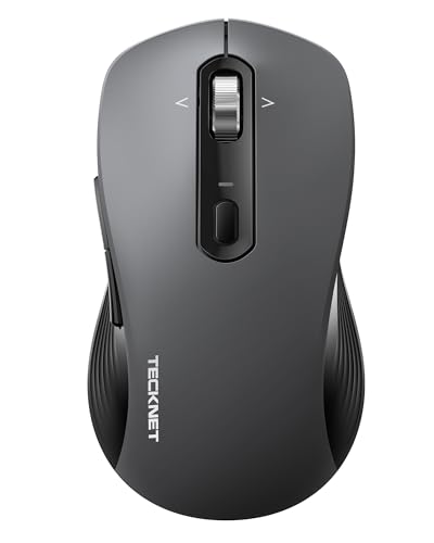 TECKNET Wireless Bluetooth Mouse with 4-Way Wheel for Laptop, 3-Device | [BT5.0+BT3.0+USB] Tri‑Mode Silent Mouse,6‑Level 4800 DPI,Ambidextrous,Ergonomic,for PC/Laptop/MacBook,Grey