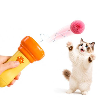 Automatic Cat Teaser Launcher, Cat Balls Fetch Toy with Retractable Rope and Fuzzy Ball, Interactive Cat Toys for Indoor Cats Enrichment Toy((Suggest Horizontal Catapult.batterie not Included)