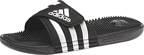 adidas Unisex-Adult Adissage, Core Black/White/Core Black, 8/9 | Massage Slides, Cloudfoam Footbed, EVA Massage Nubs, Adjustable Hook-and-Loop Closure, For Post-Workout Recovery
