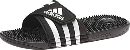 adidas Unisex-Adult Adissage, Core Black/White/Core Black, 8/9 | Massage Slides, Cloudfoam Footbed, EVA Massage Nubs, Adjustable Hook-and-Loop Closure, For Post-Workout Recovery