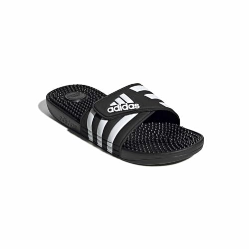 adidas Unisex-Adult Adissage, Core Black/White/Core Black, 8/9 | Massage Slides, Cloudfoam Footbed, EVA Massage Nubs, Adjustable Hook-and-Loop Closure, For Post-Workout Recovery
