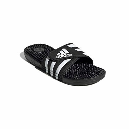 adidas Unisex-Adult Adissage, Core Black/White/Core Black, 8/9 | Massage Slides, Cloudfoam Footbed, EVA Massage Nubs, Adjustable Hook-and-Loop Closure, For Post-Workout Recovery