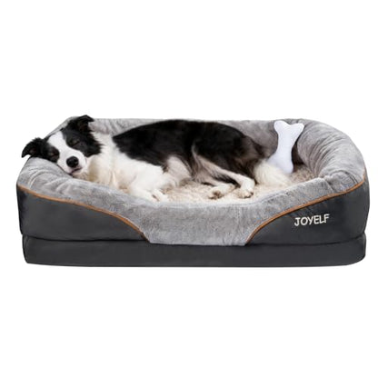 JOYELF Large Memory Foam Dog Bed Orthopedic Dog Bed & Sofa with Removable Washable Cover and Squeaker Toy as Gift