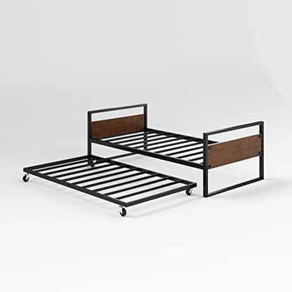 ZINUS Suzanne Bamboo and Metal Daybed with Trundle/Mattress Foundation with Steel Slat Support/Easy Assembly, Twin