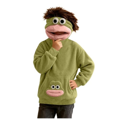 Boys Big Mouth Monster Pullover Hoodies Fuzzy Fleece Sweatshirt Army Green