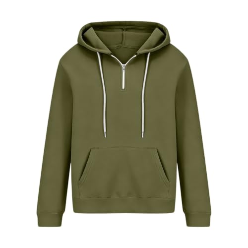 Mens Quarter Zip Hoodie Casual Plain Long Sleeve Athletic Sweater