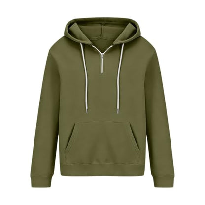Mens Quarter Zip Hoodie Casual Plain Long Sleeve Athletic Sweater