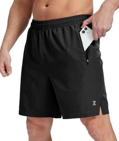 ZITY Mens Athletic Shorts Quick Dry Lightweight Gym Sports Workout Running Shorts for Men with 3 Zipper Pockets Black M