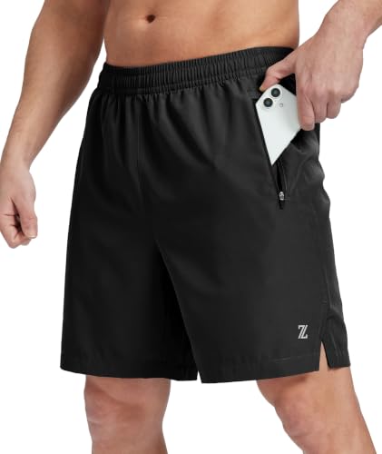 ZITY Mens Athletic Shorts Quick Dry Lightweight Gym Sports Workout Running Shorts for Men with 3 Zipper Pockets Black M