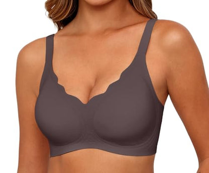 PrinStory Bras for Women Wireless Push Up Bras Comfortable Seamless Full Coverage T Shirt Bra with Extender Gray