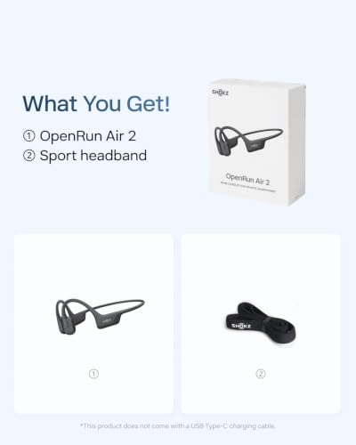 SHOKZ OpenRun Air 2 Bone Conduction Bluetooth Sport Headphones, Black