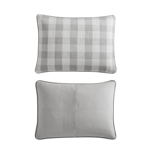 Eddie Bauer- Twin Quilt Set, Cotton Reversible Bedding with Matching Sham, Home Decor for All Seasons (Lakehouse Plaid Light Grey, Twin)