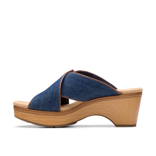 Clarks Collection Women's Seannah Nora Wedge Sandal, Dark Denim Textile, 8 Medium US