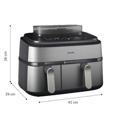 Philips 5000 Series 9.6qt (9L) Dual Basket All-in-One Air Fryer & Steam Cooker – 19 in One Cooking Functions, RapidAir Plus + Steam, Auto Steam Clean (NA555/00)