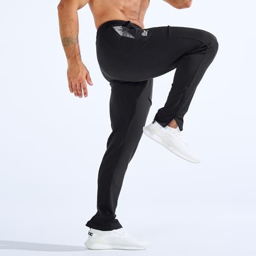 BROKIG Mens Gym Joggers Sweatpants Jogging Track Pants(Black,L)