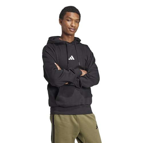 Adidas Men's Essentials Feel Cozy Fleece Hoodie, Black/White, Medium