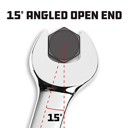 Powerbuilt 16mm Combination Wrench, Metric 12 Point Double Ended Box and Open End, 15 Degree Offset - 644120