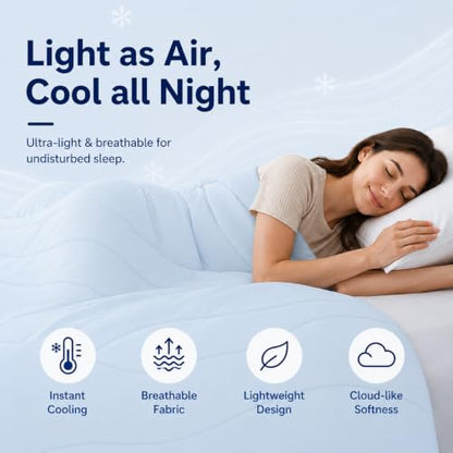 Kmall Cooling Blanket for Hot Sleepers, Reversible 2-Sided Cooling Summer Blanket with Cool-Touch for Night Sweats, Lightweight Breathable Cooling Comforter Full/Queen Size, Blue/Grey 90" x 90"