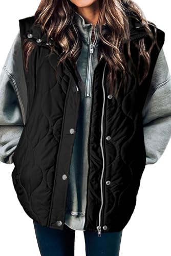 EVALESS Casual Cropped Black Puffer Vest Women Lightweight Quilted Stand Collar Sleeveless Jackets Fall 2026 Button Zip Up Warm Coat Outerwear with Pockets Small