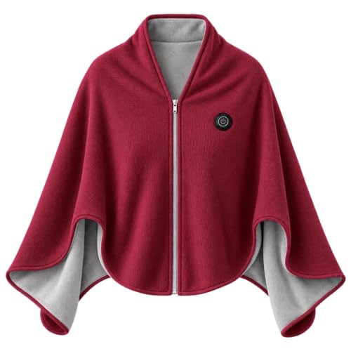 Heated Shawl Wraps for Women USB Wearable Cordless Heated Blanket | Winter Shawl Wraps for Women, Portable USB Heated Blanket Shawl with 3 Heat Settings, Front Zipper, Battery Not Included