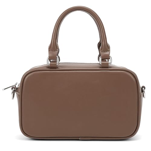 GOINSOUND Women's Crossbody Handbags Small Leather Top Handble Purse | 1 Main Compartments & 2 Pockets, Bowling Style, Removable Strap, Everyday Going Out Casual Dressy Formal, Brown