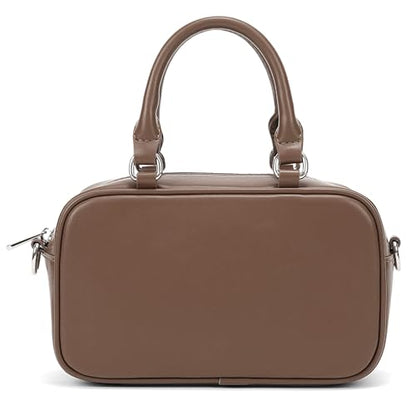 GOINSOUND Women's Crossbody Handbags Small Leather Top Handble Purse | 1 Main Compartments & 2 Pockets, Bowling Style, Removable Strap, Everyday Going Out Casual Dressy Formal, Brown